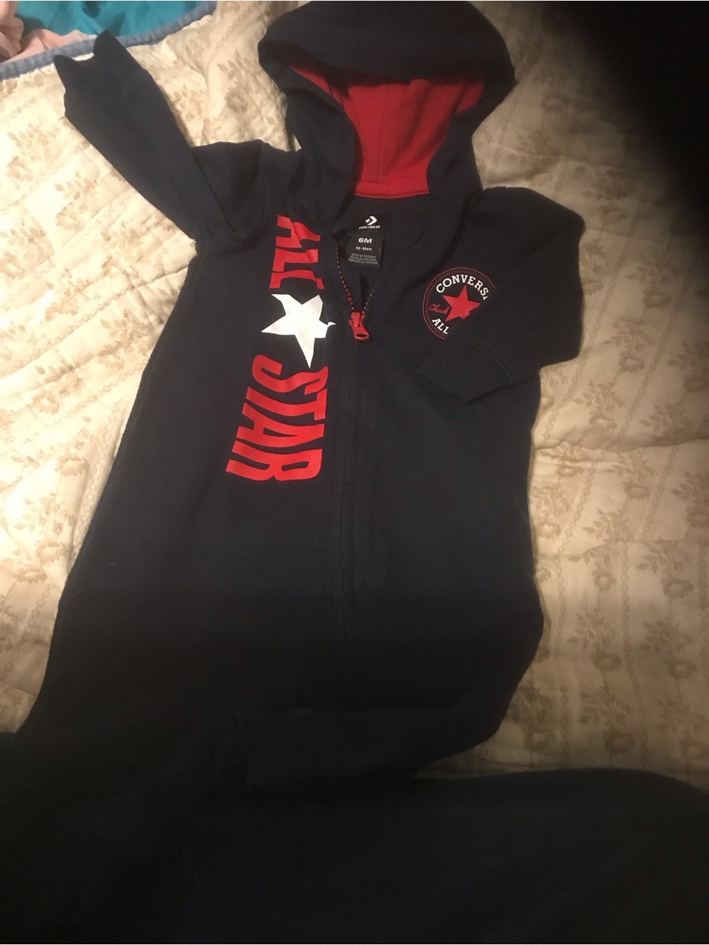 Converse Navy and Red Hooded Baby Romper